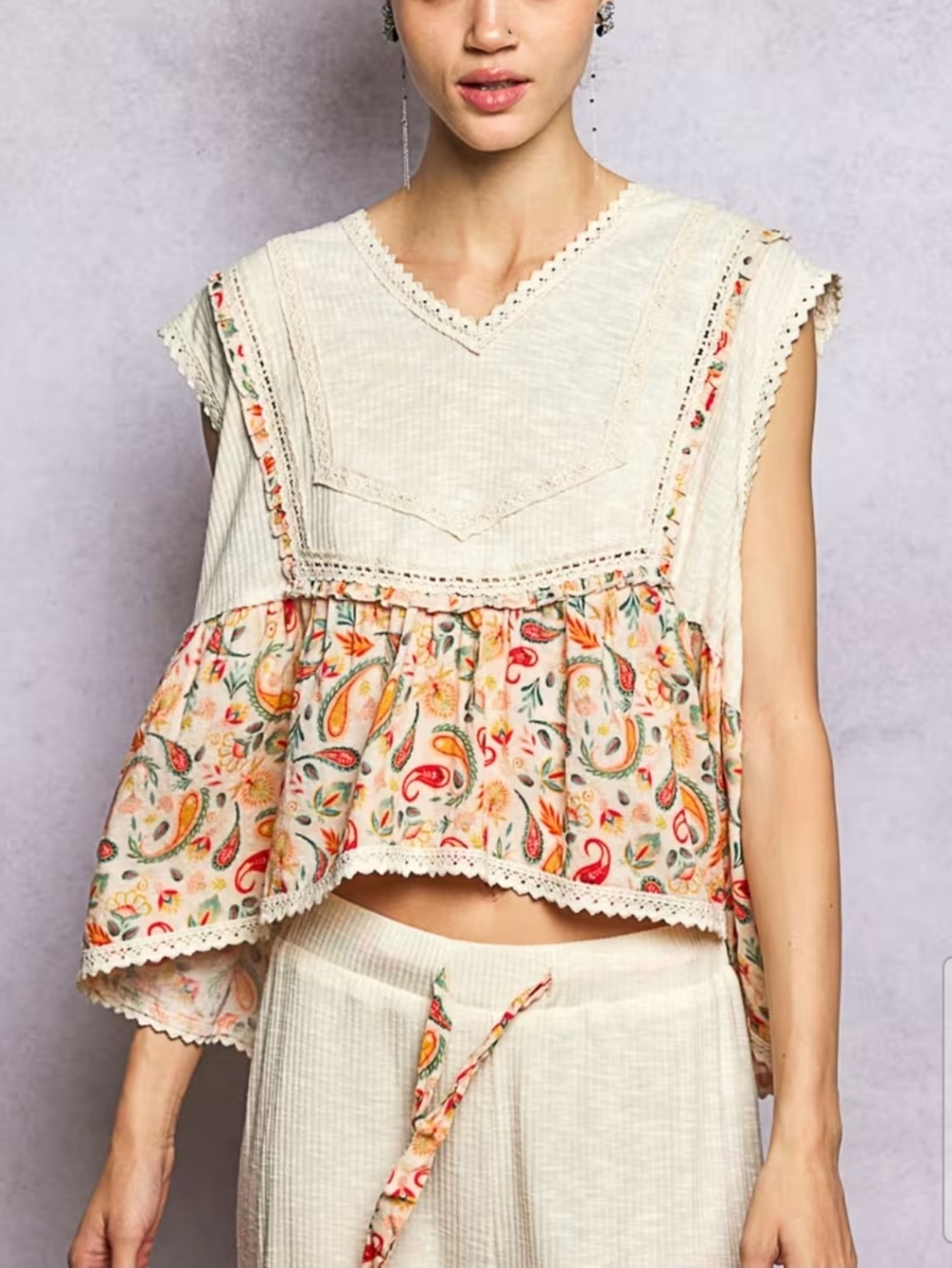 NS70.POL Bohemian Peplum Sleeveless Oversized Flowy Top